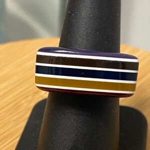 Vintage Striped Multicolor Rectangular Bakelite Ring